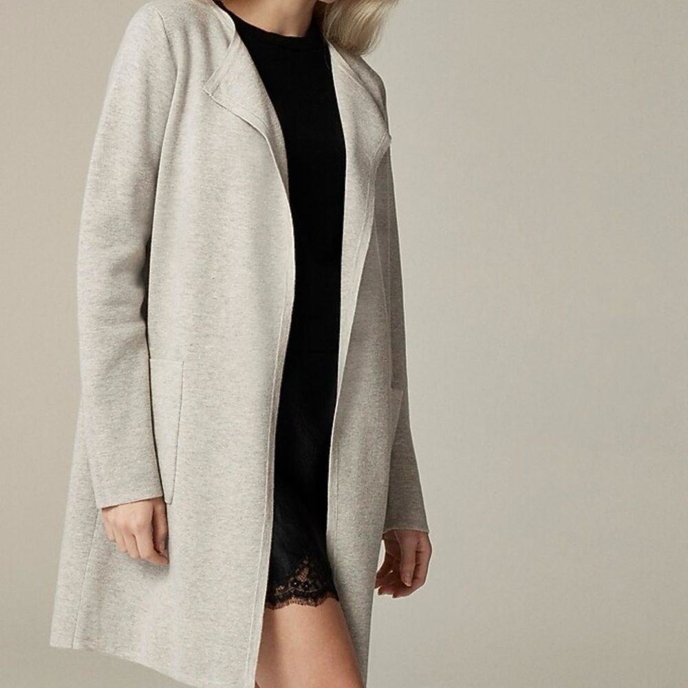 J. Crew Light Gray Collarless Knit Sweater/Blazer 100% Cotton